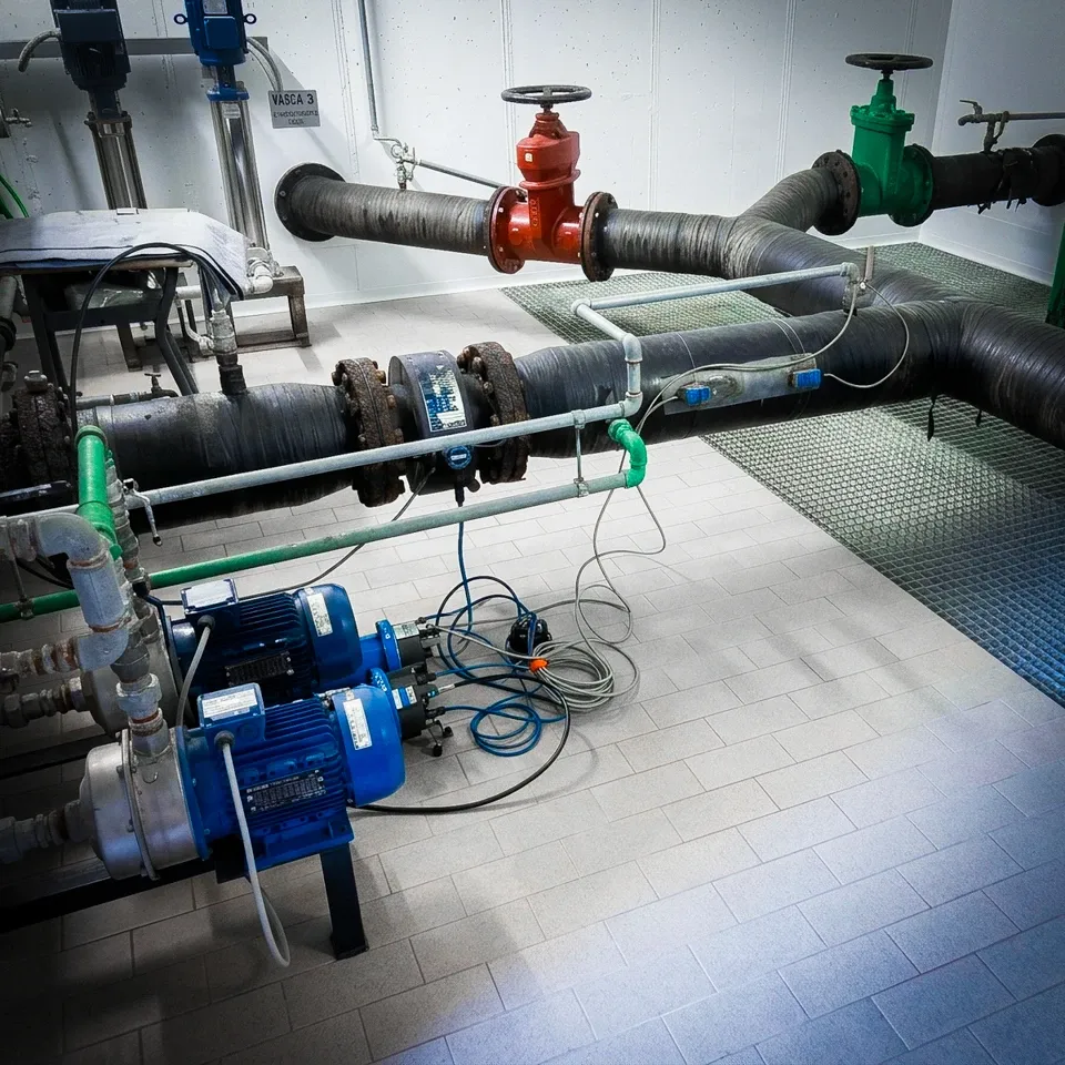 Locale pompe con saracinesche, condotte e motori elettrici